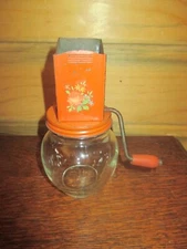 MCM Vintage ORANGE GLASS & METAL Anchor Hocking NUT GRINDER/CHOPPER - 1950's