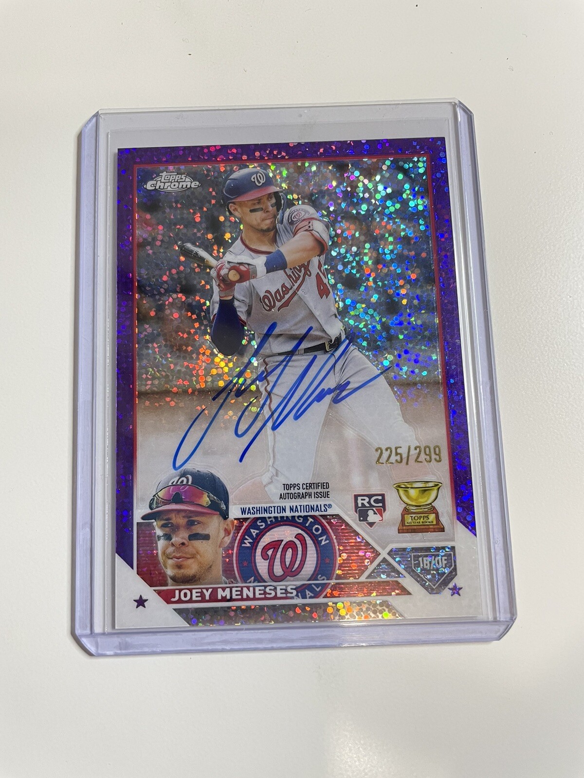 2023 TOPPS CHROME ROOKIE AUTO PURPLE SPECKLE #RA-JM JOEY MENESES /299 NATIONALS