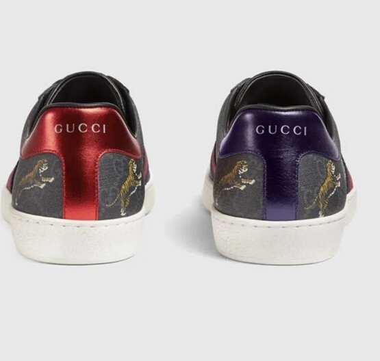 New In Box GUCCI ACE GG Monogram Grey Leather With Tigers G