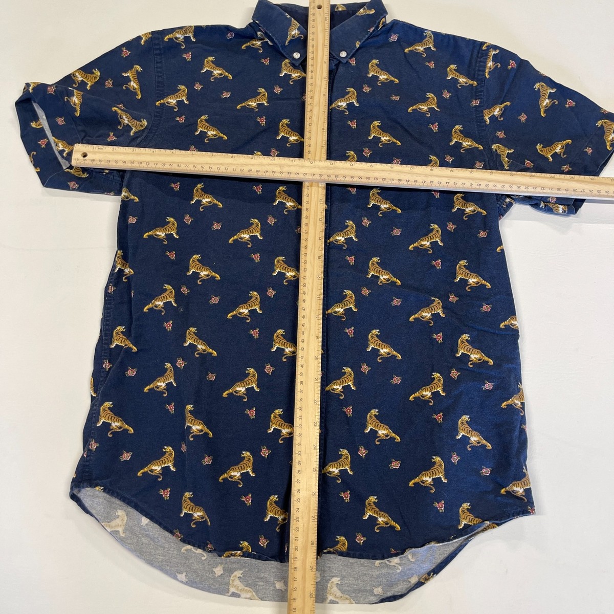 Zara Shirt Men's Large Blue All Over Tiger Print Short
