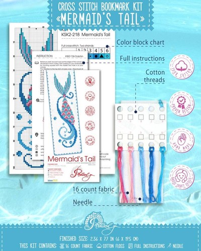 Mermaids Tail - Fairy Cross Stitch Bookmark kit with Easy Counted Pattern - Picture 2 of 10