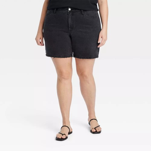 Ava & Viv Woman's Black High-Rise Relaxed Fit Denim Bermuda Shorts - Size: 20