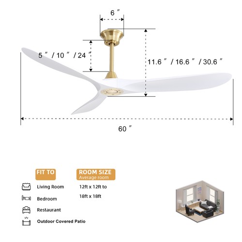 60IN Smart Nickel/Gold Ceiling Fans No Light w/ 6 Speed Remote/APP/Voice Control - Picture 4 of 23