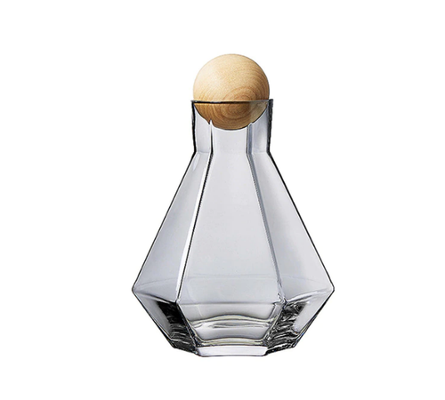 1.2L Luxury Diamond Glass Beverage Water Jar Jug Pitcher Natural Wood Ball Lid - Picture 11 of 15