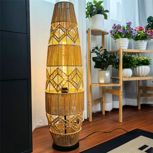 Rustic LED Floor Lamp Hand-Woven Rattan Night Light 3 Color Changing Foot Switch - Picture 2 of 20