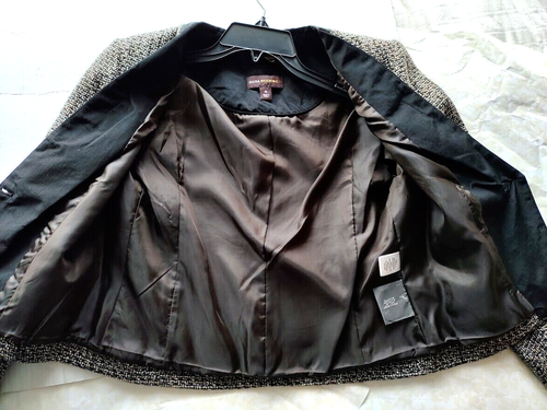 Dana Buchman Blazer Jacket Brown Black Trim Size M Long Sleeves - Picture 10 of 11