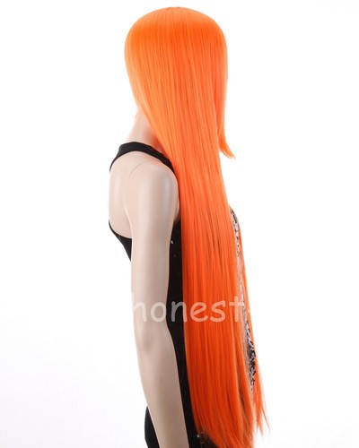 Supper Long 40" Fashion Women Long Orange Cosplay Straight Wigs with Bangs - Picture 7 of 9