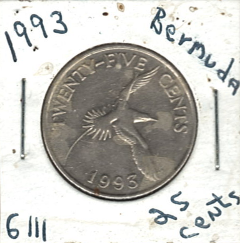 Veinticinco centavos 1993 ~ bermudas ~ baja acuñación de 480.000 unidades 6111 - Imagen 3 de 4