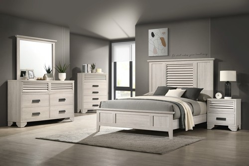 Cream White Finish 3pc King Size Bed Set Solid Wood Bedroom Furniture - Picture 9 of 9