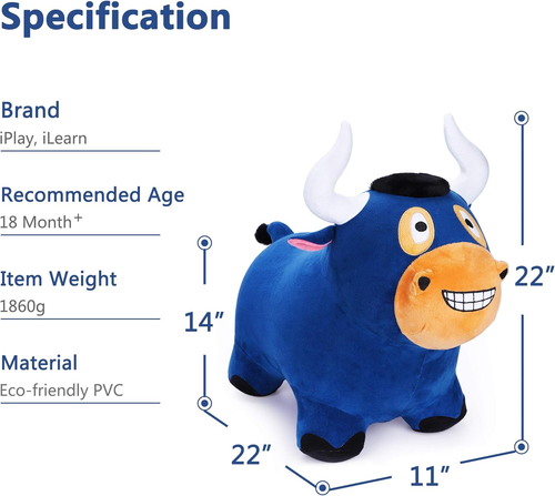 Iplay, Ilearn Bouncy Pals Bull Hopping Horse, Plush Inflatable Animal Hopper, In - Picture 8 of 12