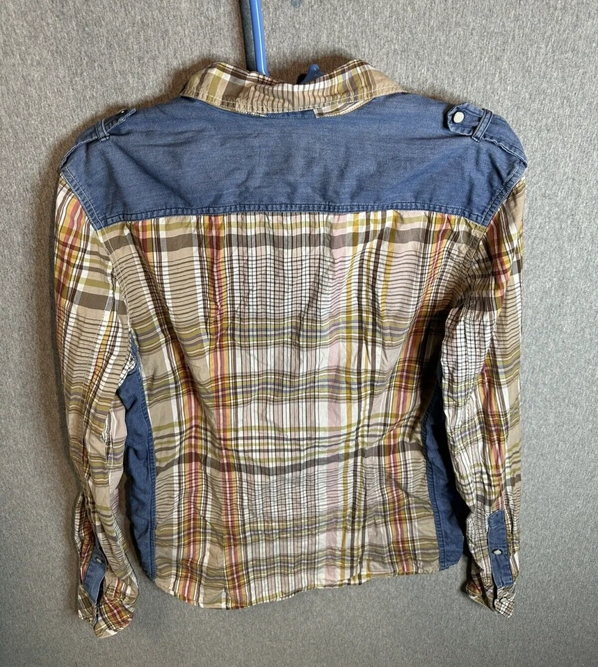 Camisa Buffalo David Bitton Para Hombres M Beige A Presión Cuadros Abotonada Manga Larga Western Foto 2 de 4