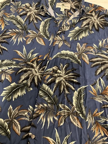 Island Shores Hawaiian Shirt M Blue Palm Leaf Aloha Camp Casual Button Front - Picture 4 of 4
