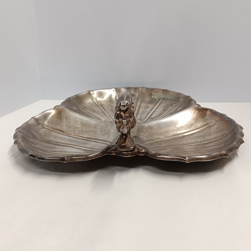 Vintage Ornate Art Nouveau Silverplate Serving Tray Leaf Clover Lilly Pad Handle - Picture 4 of 11