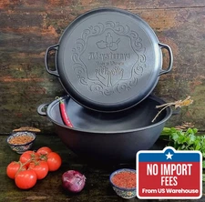 Cast Iron Uzbek Kazan Cauldron with Skillet Lid – Durable Multi-Use Cookware