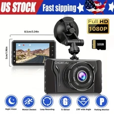 Full HD 1080P Dash Cam 3.2'' Motion Detect Front Dash Camera w/ 32GB SD Card