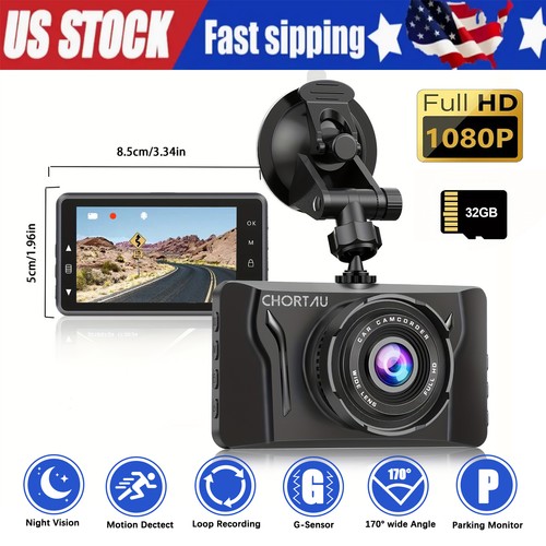 Full HD 1080P Dash Cam 3.2'' Motion Detect Front Dash Camera w/ 32GB SD Card - Bild 1 von 8