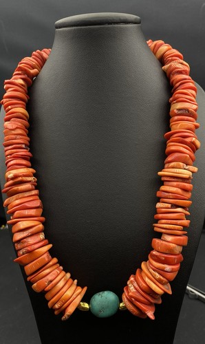 Vintage Desert Rose Trading Orange Schwammkoralle Perlen & Türkis Perlen Halskette - Bild 4 von 7