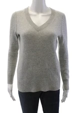 Aqua Cashmere Womens Cashmere V-Neck Long Sleeve Sweater Top Gray Size XS