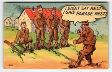 Vintage 1943 Linen Military Humor Postcard Parade Rest Soldiers