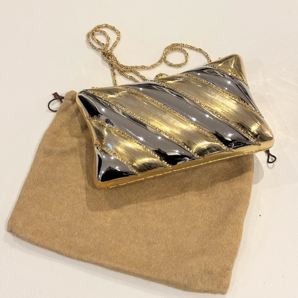 Vintage Walborg Gold & Silver Metal Evening Clutch with Shoulder Strap Chain - Image 2 of 4