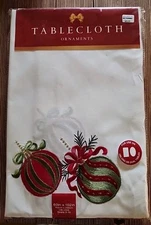 Christmas Tablecloth " Ornaments " Bed Bath & Beyond Oblong 60”x 102”   NIP