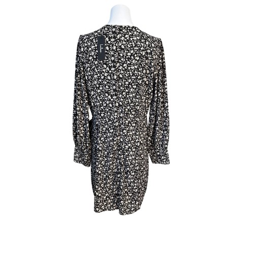 Lulus Floral Prairie Long Sleeve Mini Faux Wrap Dress XL Black Girly Danty NWT - Picture 4 of 13
