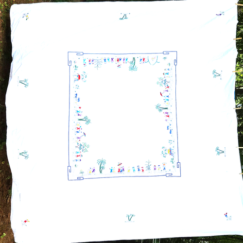 Comforter / Duvet Cover 88" x 88" Colorful Scene Embroidery White Background - Picture 8 of 18