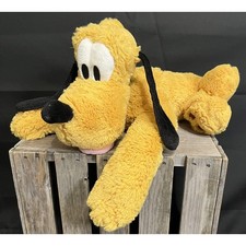 Disney Store Pluto Yellow Laying Plush Stuffed Animal Dog Large Green Collar