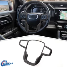 Carbon Fiber Steering Wheel Frame Trim Cover Overlays Decor For GMC Sierra 2019+