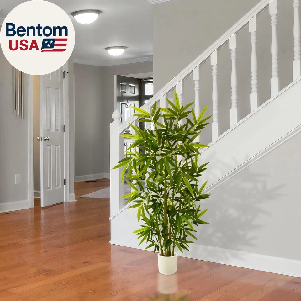 Artificial Bamboo Tree, 5Ft Tall Fake Bamboo Plant with White Planter, Faux Tree - Image 3 of 4