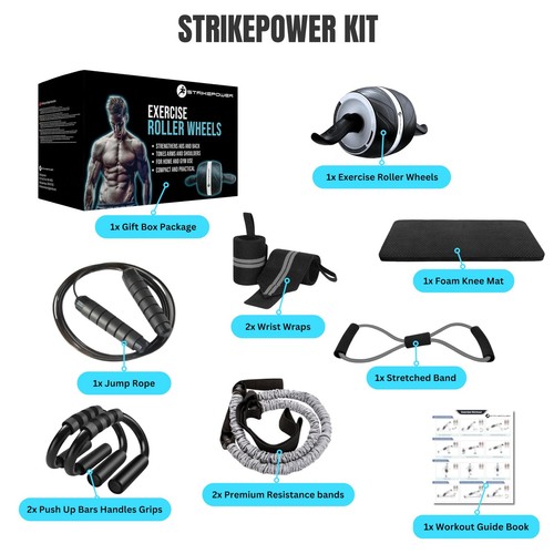 Ab Roller Wheel Automatic Rebound, 9-In-1 Kit Workout fitness Equipment & Abs... - Picture 3 of 7