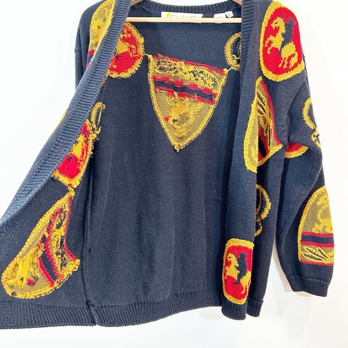 VTG Chaus | Blue and Gold Cardigan SweaterRegal Royalty Patches Size Medium - Picture 8 of 19