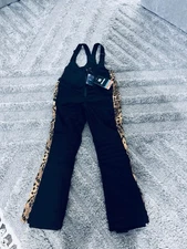 GSOU SNOW Women Ski Bib Pants Snow Overalls Snowboard Waterproof Cheetah print 