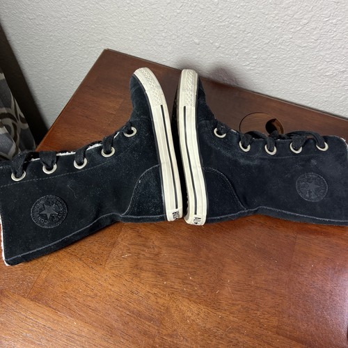 CONVERSE Chuck Taylor All Star Junior Black Suede Fleece Mid Calf High Top Sz 1 - Picture 8 of 16