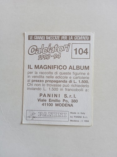 FIGURINA CALCIATORI PANINI 1993/94 INTER BATTISTINI n 104 CON VELINA - Imagen 2 de 2
