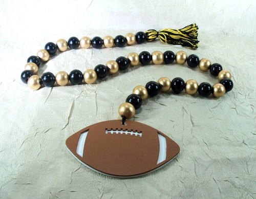 Sports Series Tassel Wood Black & Gold Beaded with Football Tag