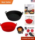 8-Inch Reusable Silicone Air Fryer Liners - Dishwasher Safe, 2 Pack - Red+Black