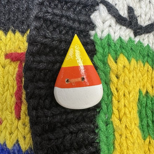 Halloween Pullover Weste Grobstrick Kürbis schwarz Katze Geist Zuckermais Vintage L - Bild 2 von 10