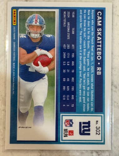 Cam Skattebo 2025 Donruss Optic Preview Red Pandora Rated Rookie #302 Giants NYG - Picture 2 of 2