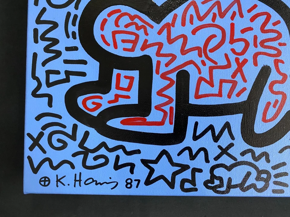 Pintura de Keith Haring sobre lienzo único vintage FIRMADA NYC POP SHOP Foto 2 de 4