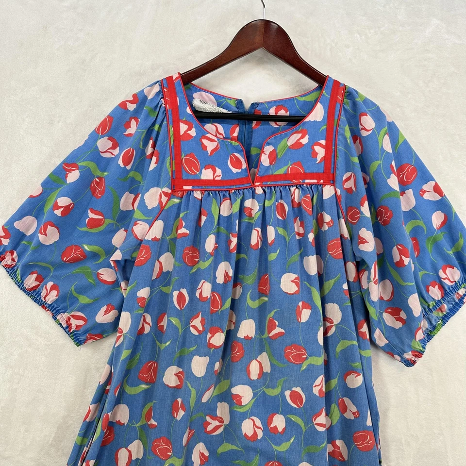 Vestido Vintage Lord & Taylor Mujer Grande Azul Tulipán Floral Muumuu Caftán Años 70 Foto 2 de 4