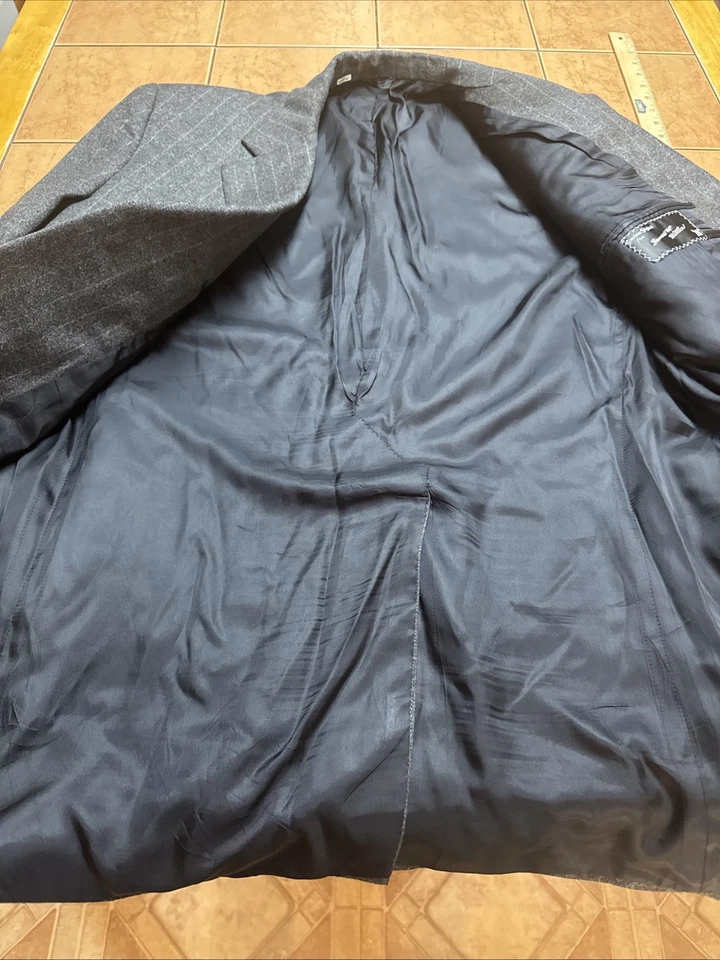 Loro Piana 尺寸 46L 灰色条纹羊毛羊绒法兰绒西装外套运动外套夹克 — 第 4/4 张图片