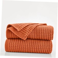 Rust Orange Throw Blanket for Bed, Soft Chunky Cable 50"X60" Brioche-orange