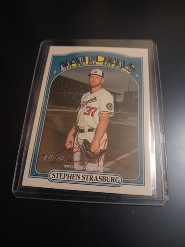 Stephen Strasburg 2021 Topps Heritage Red Ink Non Numbered Autograph