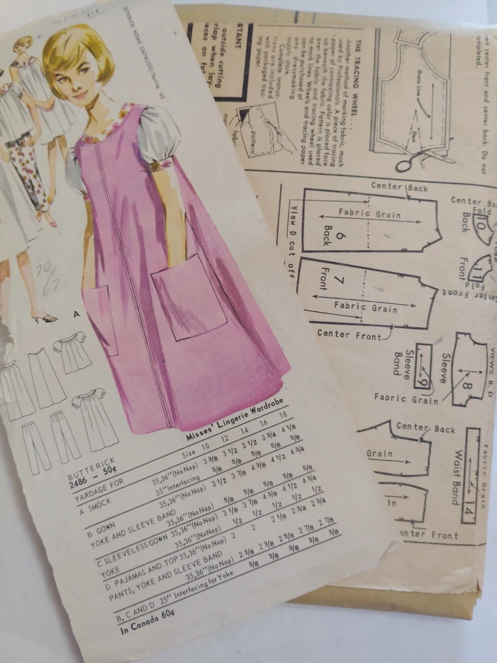 Lingerie Smock Dress Pajamas 14 Butterick 2486 Sewing Pattern VTG NO ENVELOPE - Image 4 of 4