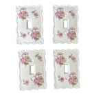 Set of 4 Vintage Faust Heirlooms Ceramic Light Switch Plates Pink & White Rose