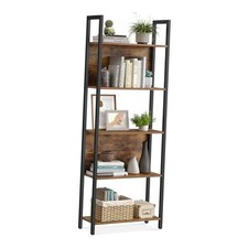  5-Tier Bookshelf, Book Shelf, 24.4”W x 65”H Rustic Brown + Black 5 Tiers