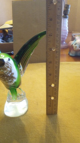 Vintage Murano Style Glass Hummingbird Green/Gold Fleck Figurine Paperweight - Picture 9 of 10