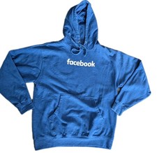 Vintage Facebook Hoodie Adult Tech Y2K Blue Fleece Inner Drawstrings Rare VHTF