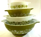 PYREX Spring Blossom Green 4 Piece Mixing Bowl Set Nesting Cinderella Daisy